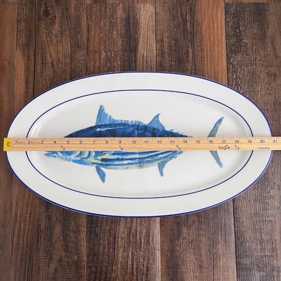 Williams-Sonoma La Mer Fish Porcelain Platter Large Blue Fish Marc Lacaze 2008 - Picture 14 of 16